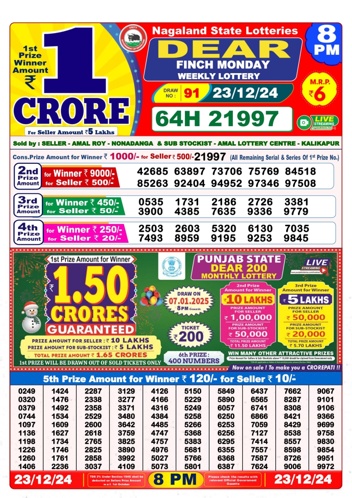 Lottery Sambad Today 23.12.24 8PM