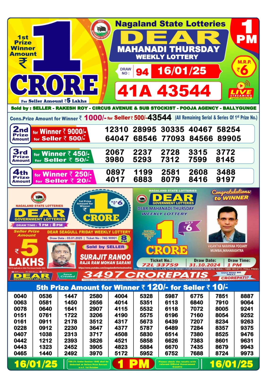 Lottery Sambad Today 16.1.25 1PM